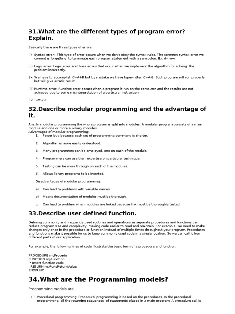 31.what Are The Different Types of Program Error? Explain | PDF ...