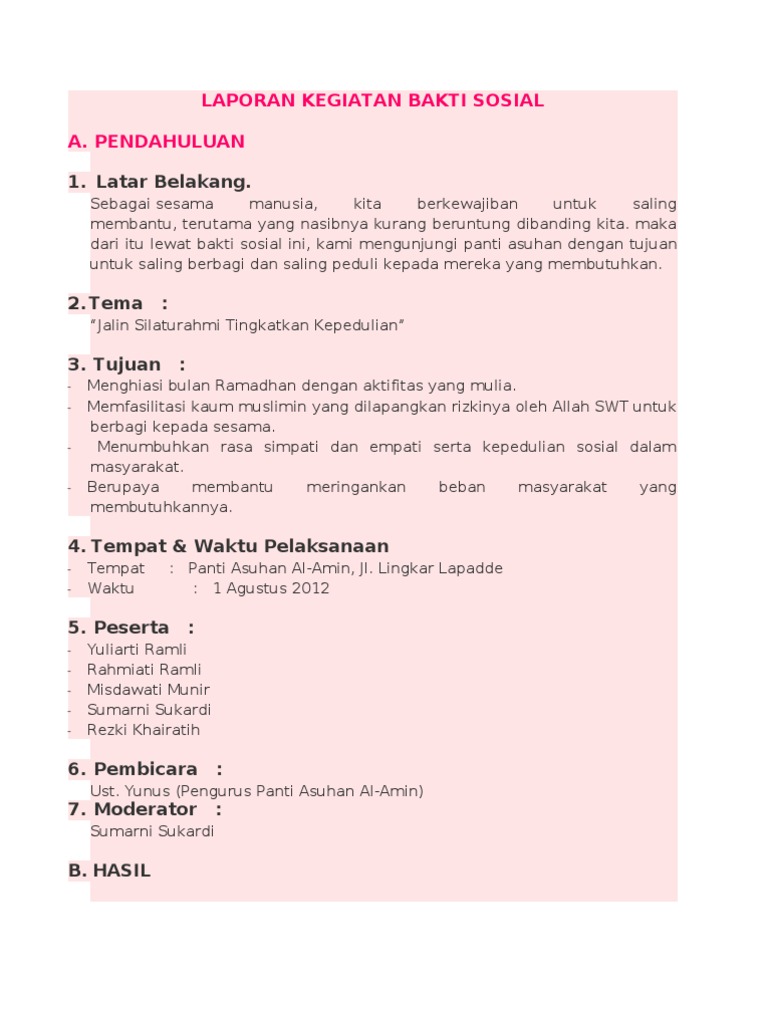 Laporan Kegiatan Bakti Sosial