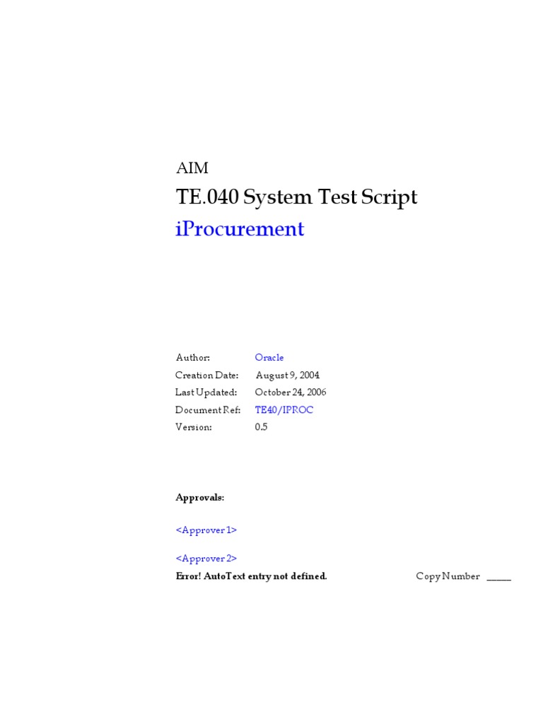 Te.040 System Test Script: Iprocurement | PDF | Accrual | Procurement