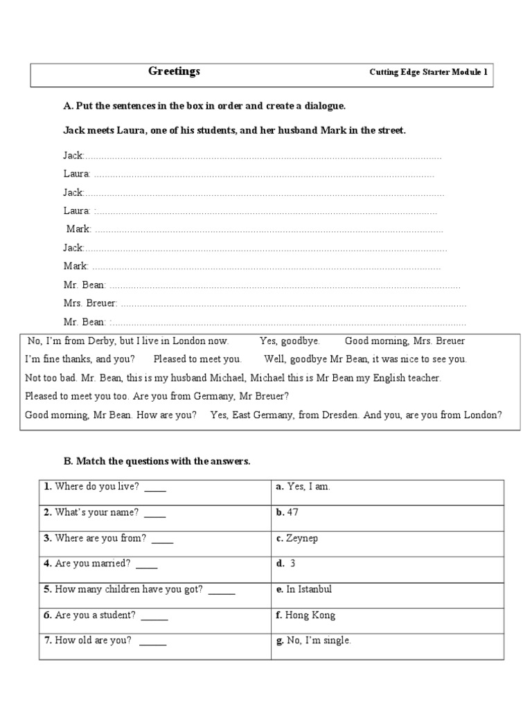 Dialogue and Introduction Exercises | PDF | Home & Garden