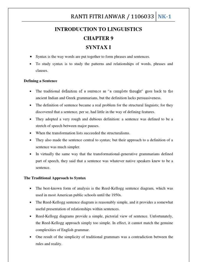 Linguistics: Syntax and Competence | PDF | Sentence (Linguistics) | Syntax