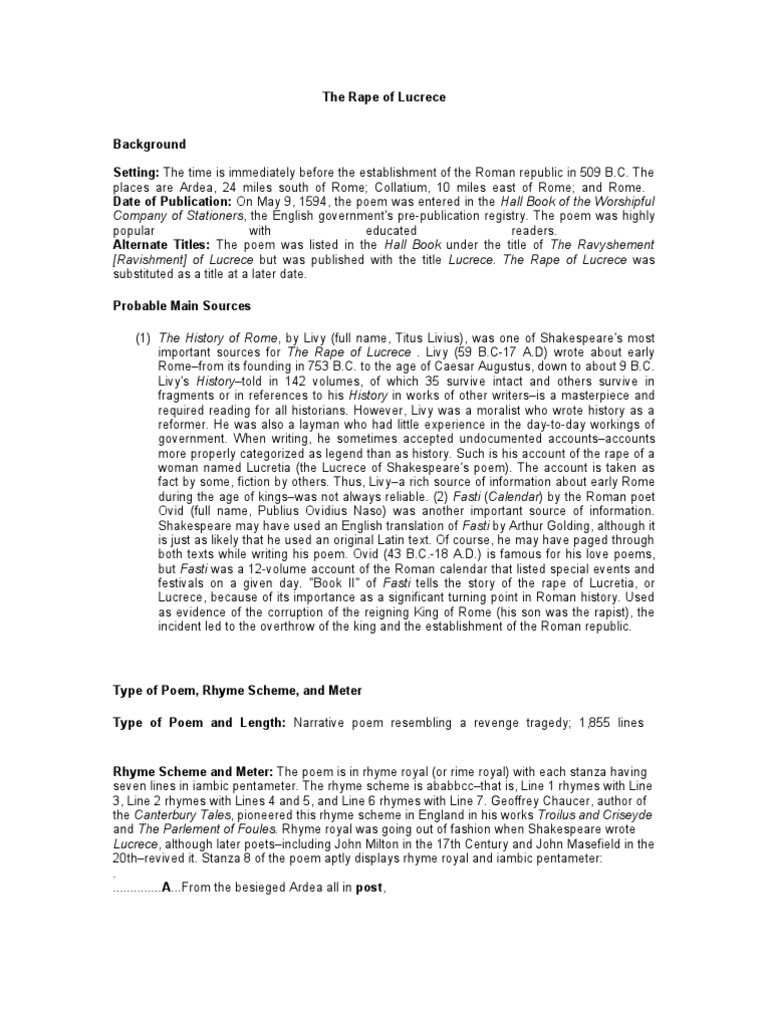 The Rape Of Lucrece Venus And Adonis Pdf Poetry