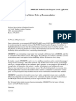 Sample of Adviser Letter of Recommendation:: 2008 NASC Student Leader Program Award Application