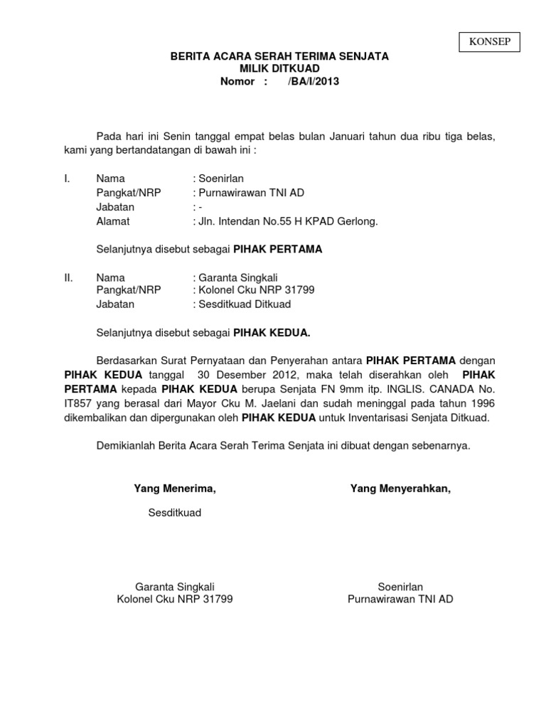 Contoh Surat Pernyataan Serah Terima Barang Simak Gambar