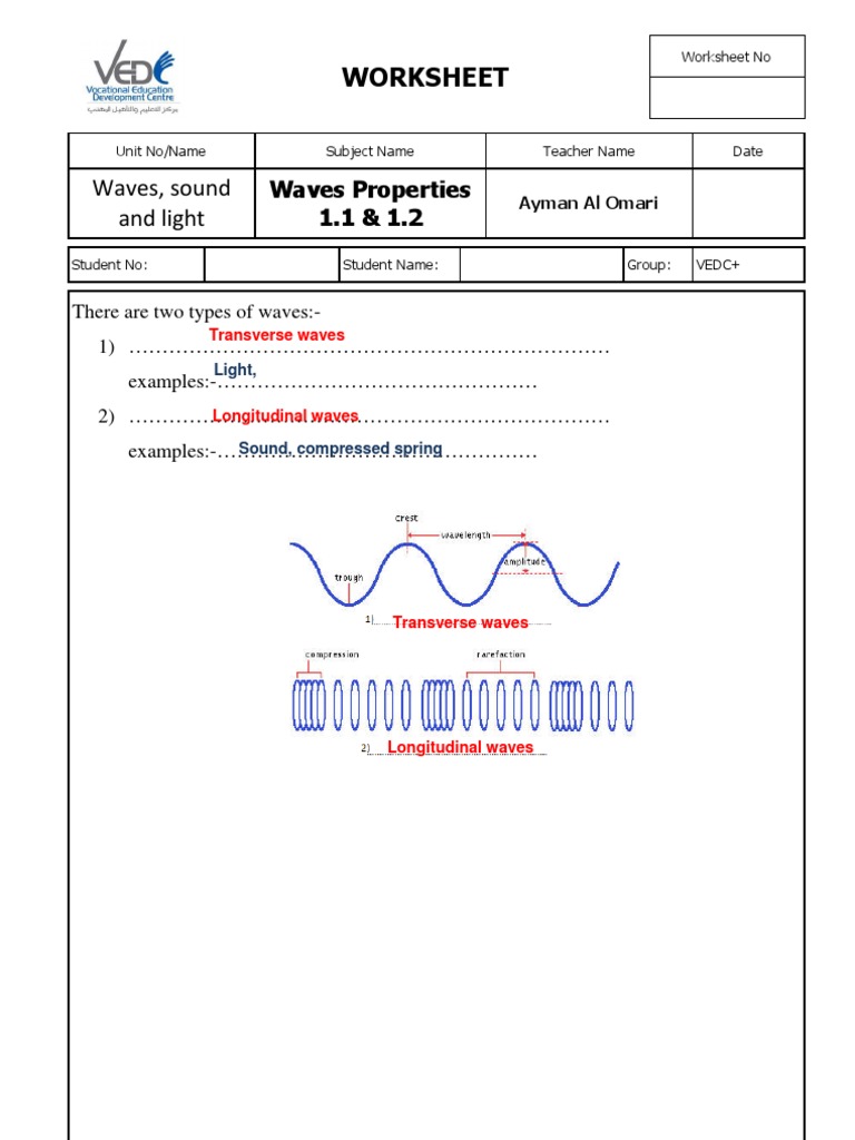 Waves Properties Worksheet Answers | PDF | Wavelength | Waves