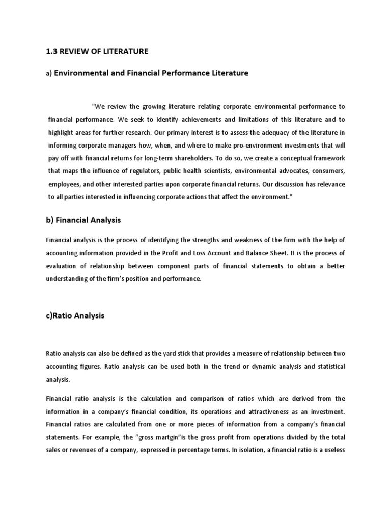 literature review financial performance