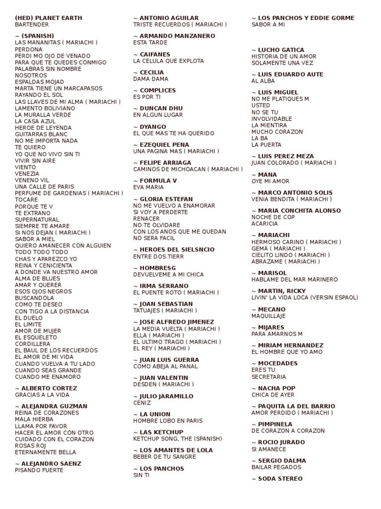 Songlist Sept 2012 PDF La música country Canciones