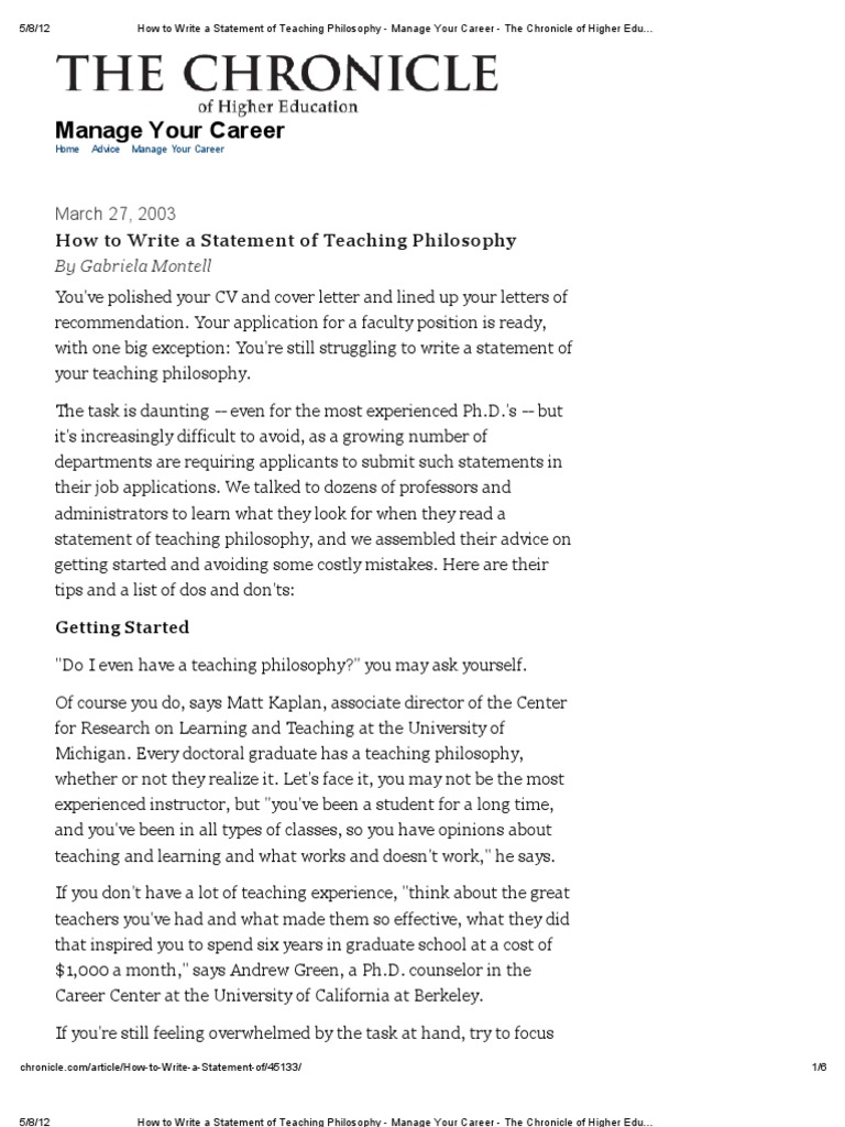 How To Write Teaching Statement/interests  PDF  Doctor Of