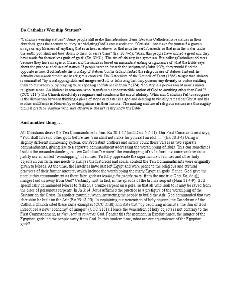 Do Catholics Worship Statues? PDF Idolatry Ten Commandments