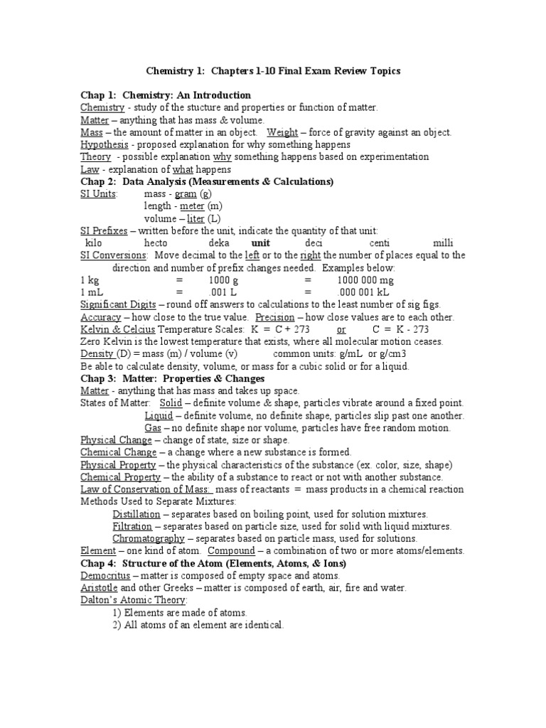 Chemistry Final Exam Review Guide | PDF | Chemical Bond | Atoms