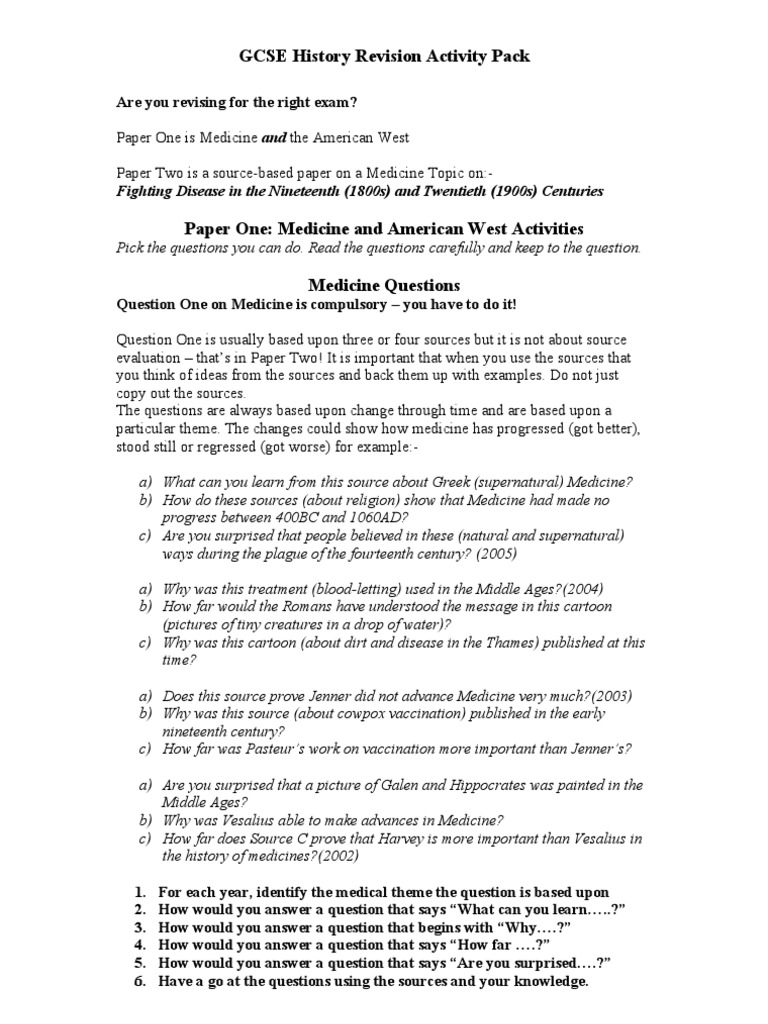 GCSE History Revision Activity Pack | PDF | Louis Pasteur | Surgery