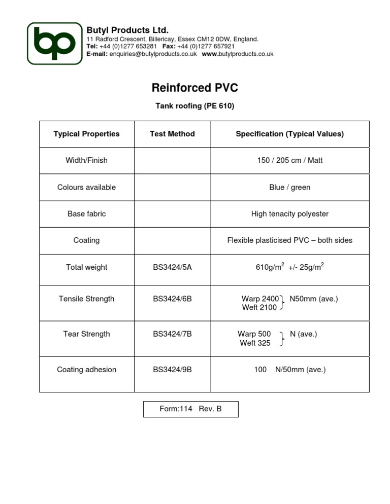 Reinforced PVC Tank Roofing Specifications | PDF | Home & Garden ...