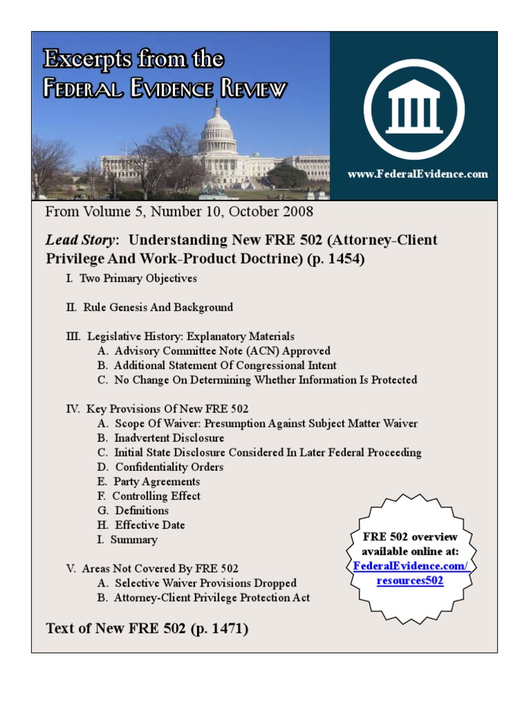 Federal Rule of Evidence 502 Attorney Client Privilege Article PDF
