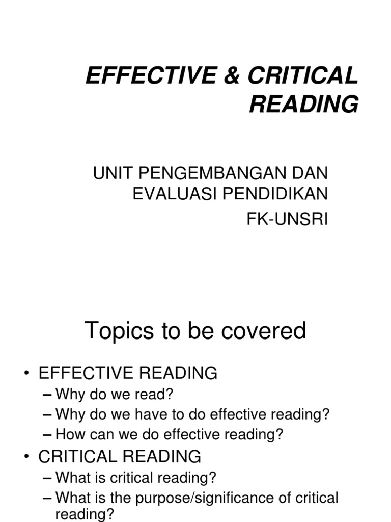 Effective and Critical Reading Guide | PDF