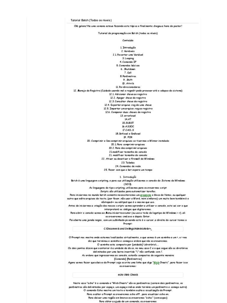Tutorial Completo de Programação Batch | PDF | Linguagem de script ...