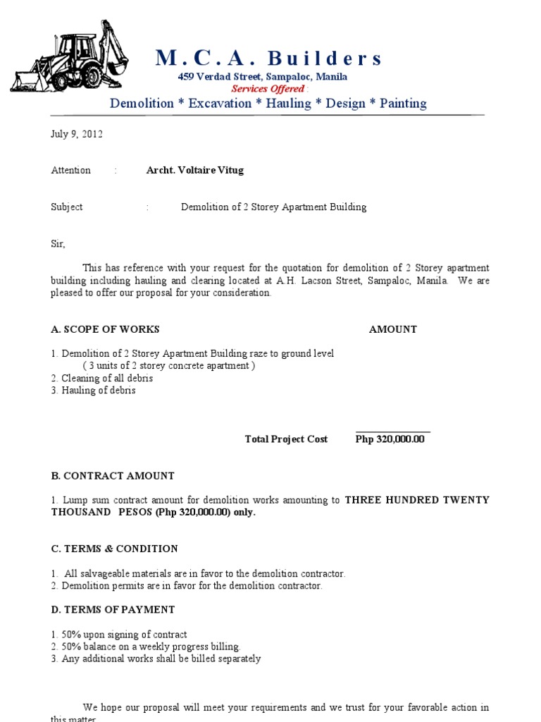 Demolition Quotation for Apartment Building | PDF
