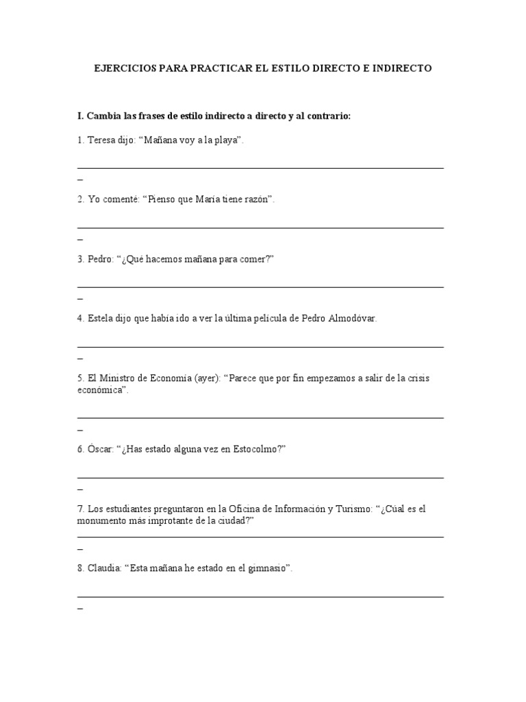 Ejercicios Estilo Directo Indirecto