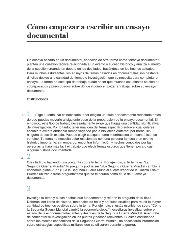 Azul Espinoso Celda de poder Cómo Empezar A Escribir Un Ensayo Documental | PDF | Ensayos | Ciencias  económicas