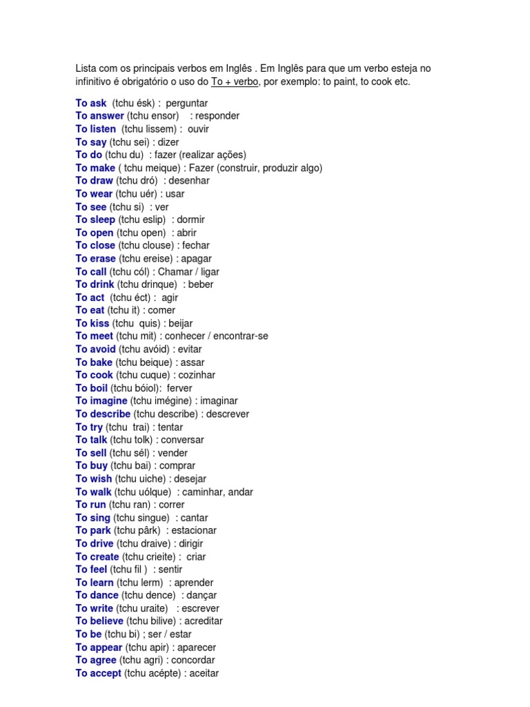Lista Com Os Principais Verbos em Inglês | PDF