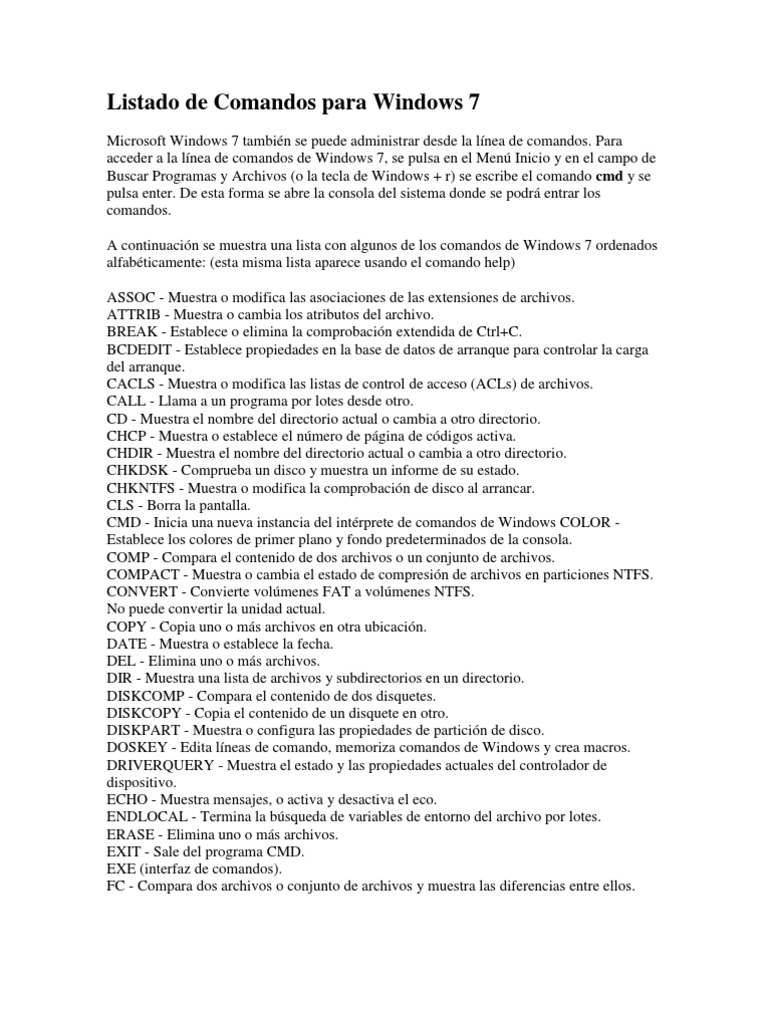 Comandos Esenciales para Windows 7 | PDF | Archivo de computadora ...