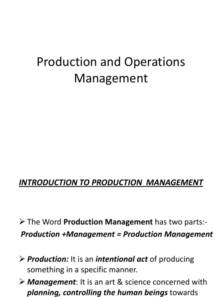 Introduction To Production And Operations Management Pdf Operations