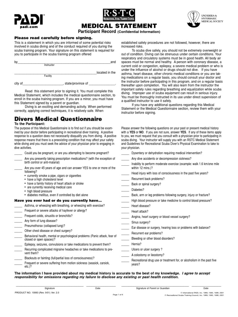 Medical Declaration | Download Free PDF | Scuba Diving | Lung
