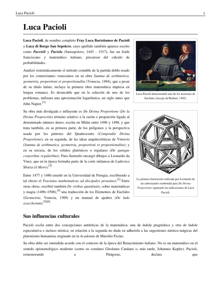 Legado de Luca Pacioli en Matemáticas | PDF | Enseñanza de matemática ...