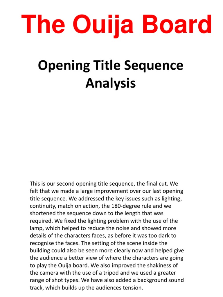 Title Sequence Analysis of Ouija Film | PDF
