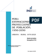 Perú - Estimación de La Población 1950-2050