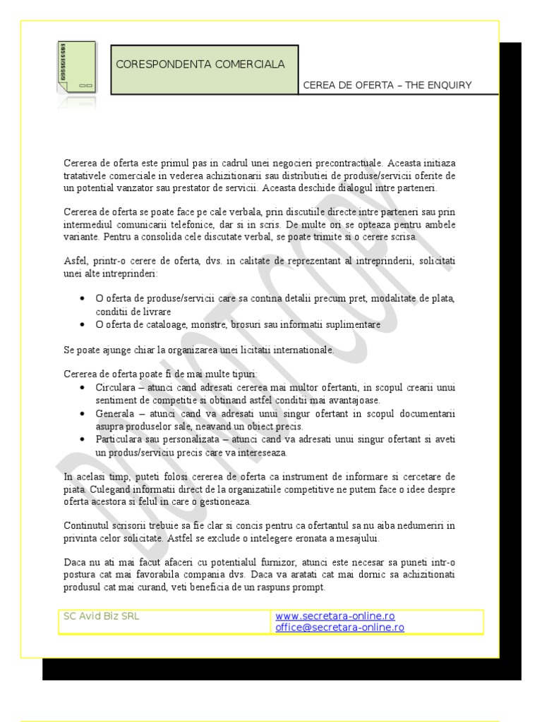 Cererea De Oferta Comerciala Model Romana Engleza