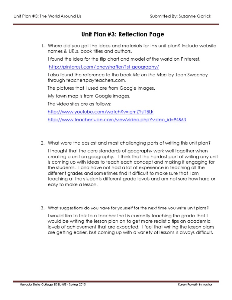 Geography Unit Plan Reflection Guide | PDF