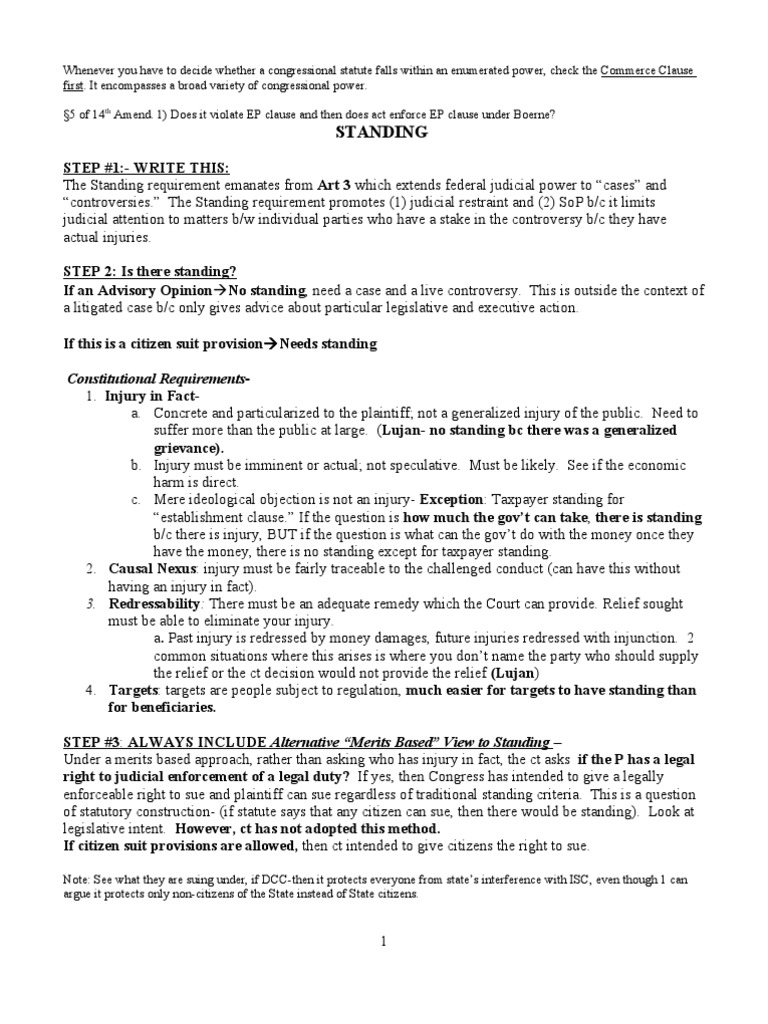 Con Law Steps 011 (Analysis) Standing (Law) Commerce Clause
