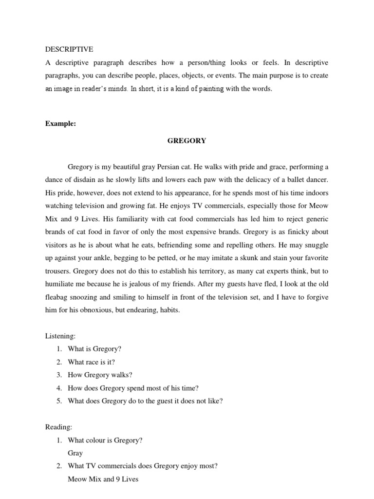 Descriptive writing examples uk