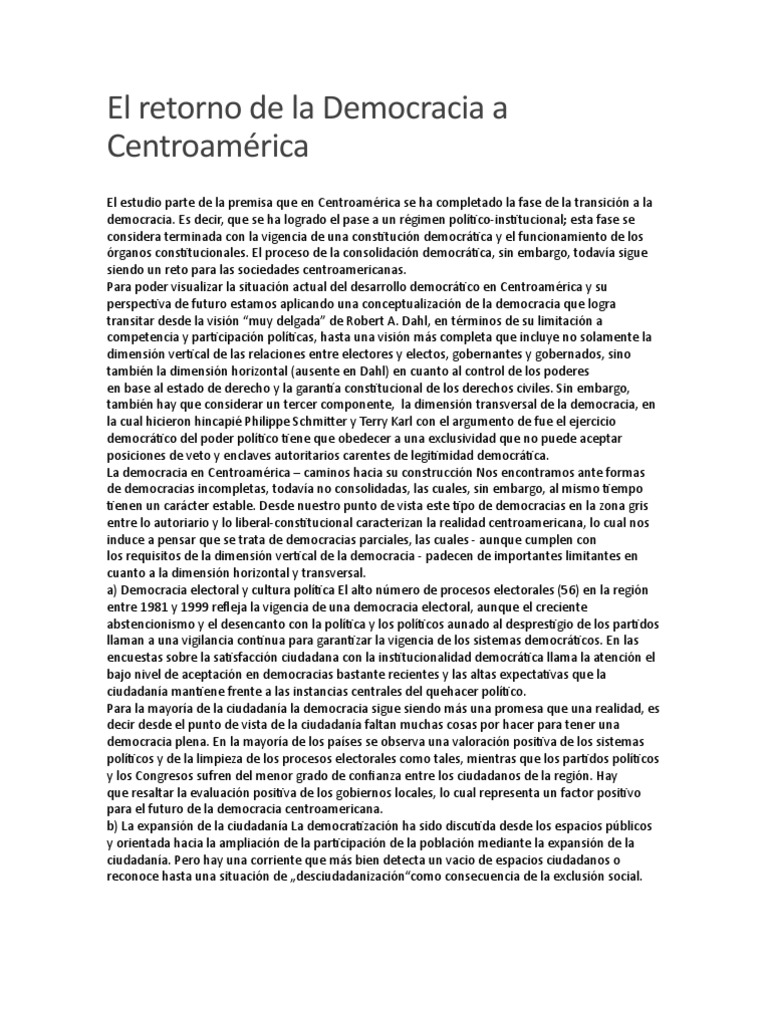 Democracia en Centroamérica: Retos y Futuro | PDF | Democracia ...