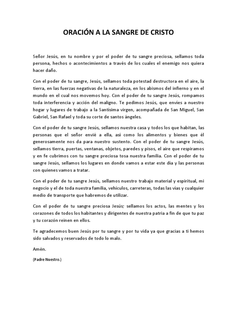Oración A La Sangre de Cristo | PDF | Cristo (título) | Oración