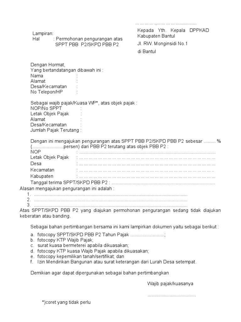 Blanko Permohonan Pengurangan Pbb P2