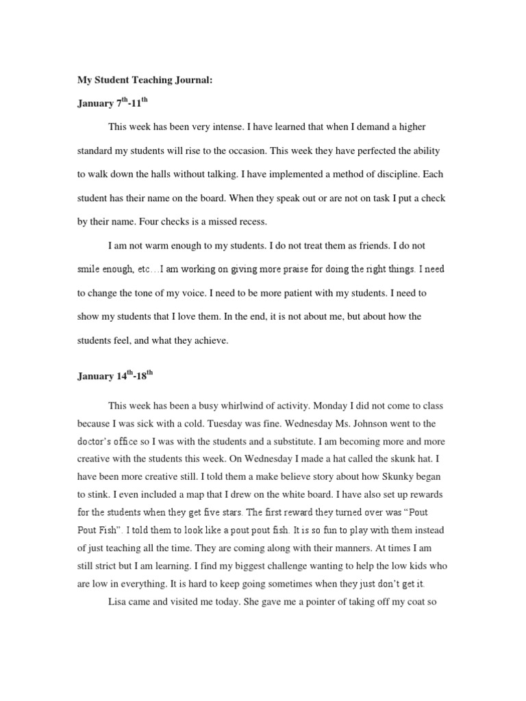 My Student Teaching Journal PDF Classroom Teachers