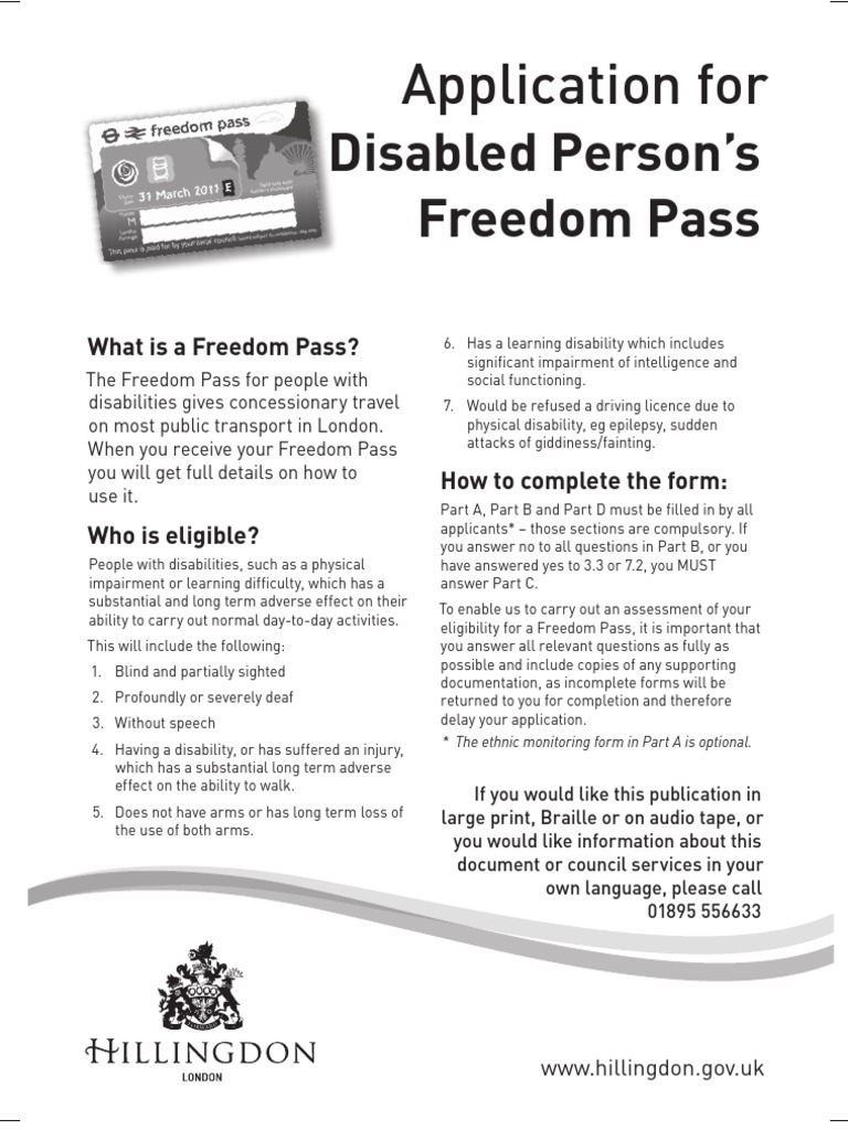 Freedom Pass Application Form PDF PDF Disability Learning Disability