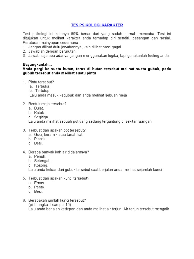 Tes Psikologi Karakter