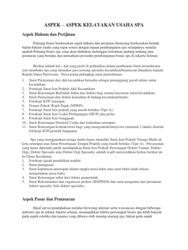 kelayakan usaha jaminan surat Studi SPA Kelayakan Usaha