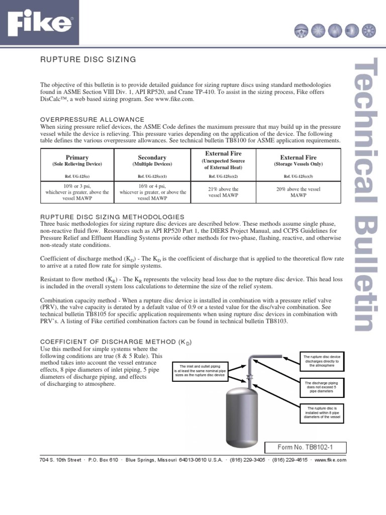 TB8102 Rupture Disc Sizing | PDF | Fluid Dynamics | Reynolds Number