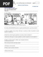 RECUPERAÇÃO PARALELA  - AVALIAÇÃO DE LÍNGUA PORTUGUESA 7º ANO - 1º BIMESTRE (25-04-2013)