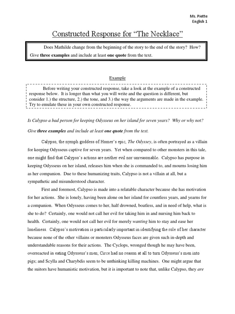 Constructed Response Example and Assignment The Necklace  PDF