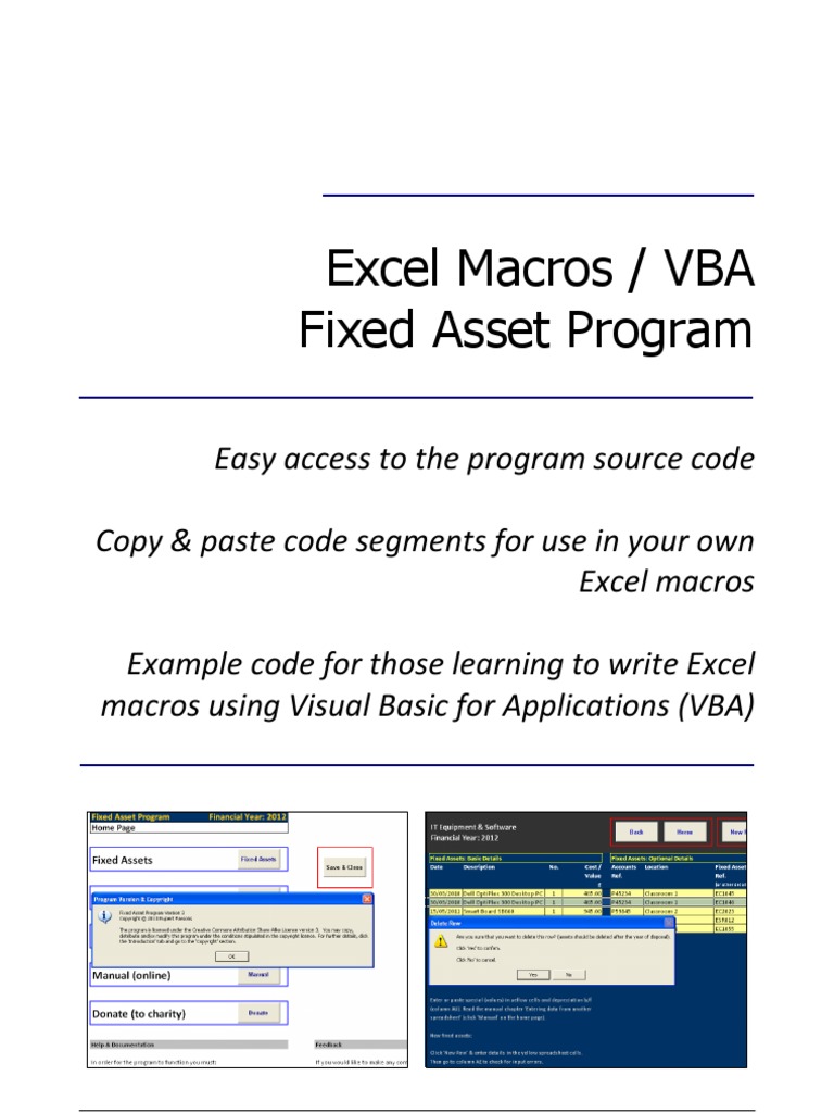 Excel Macros Vba Fixed Asset Program Visual Basic For Applications Microsoft Excel