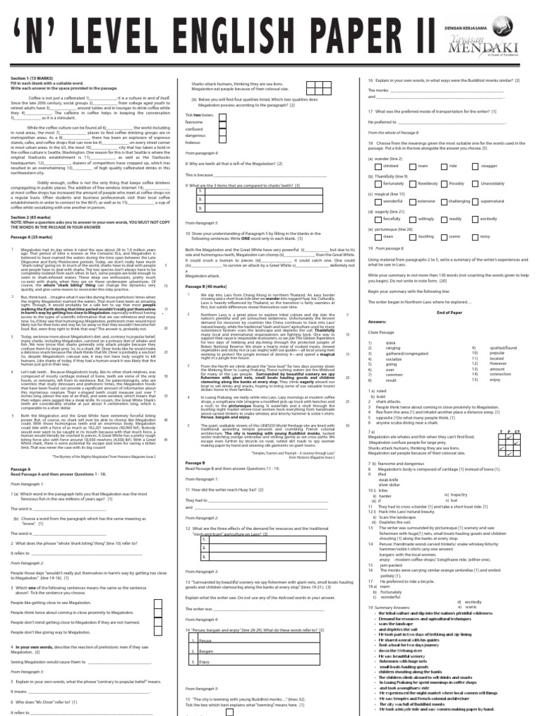 N Level English Paper II Overview | PDF | Great White Shark | Sharks