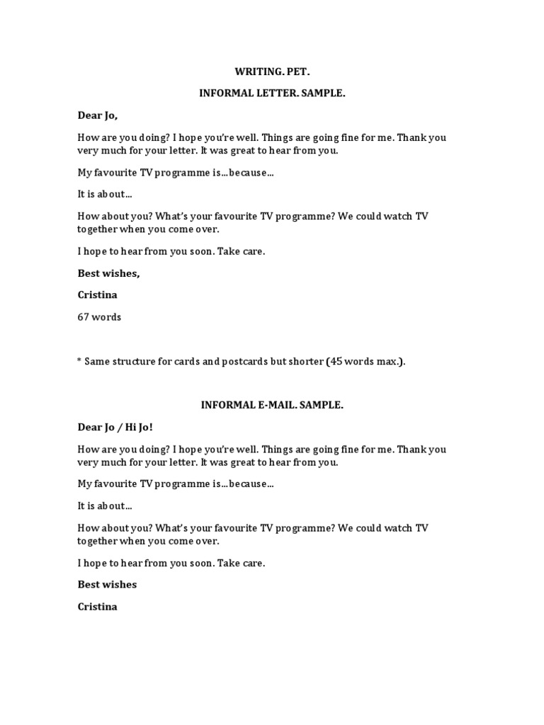 Informal Email Writing Sample | PDF