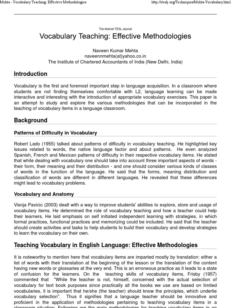 Effective Vocabulary Teaching Methods | PDF | Vocabulary | Language ...