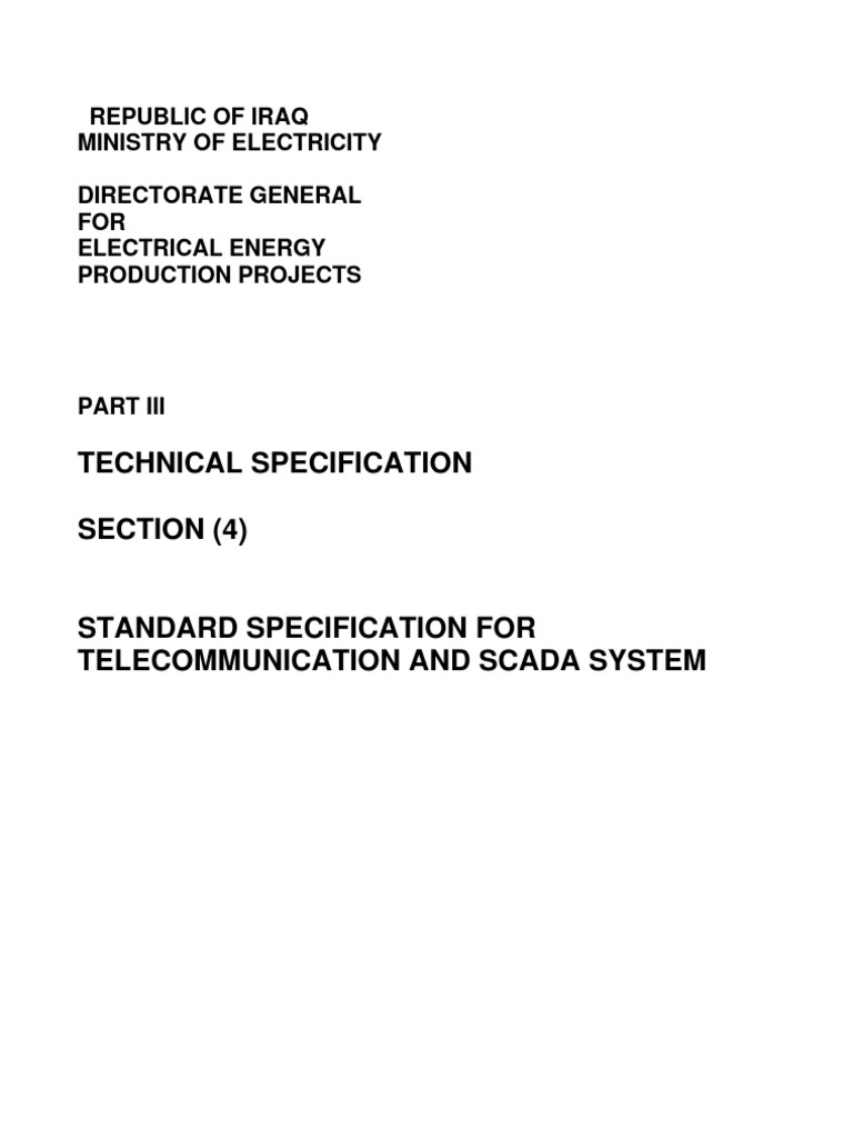 Standard Specification For Telecommunication and Scada System | PDF ...