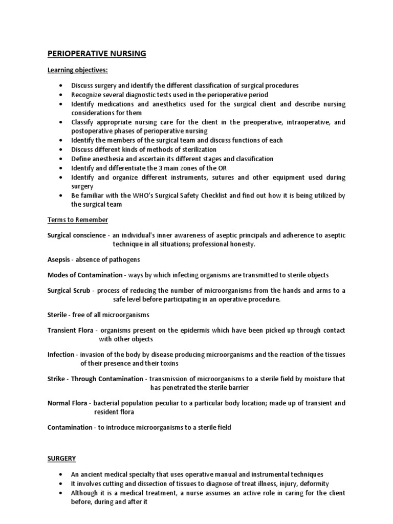 Word Perioperative Nursing | PDF | Surgery | Anesthesia