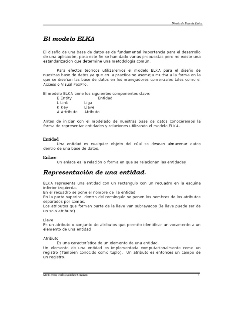 Modelo ELKA en Diseño de Bases de Datos | PDF | Bases de datos ...